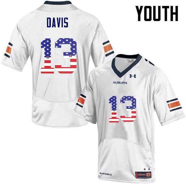 Youth #13 Javaris Davis Auburn Tigers USA Flag Fashion College Football Jerseys-White